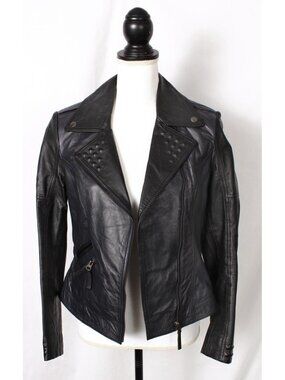 Womens Leather Motocycle Jacket By Definitions - Size 8